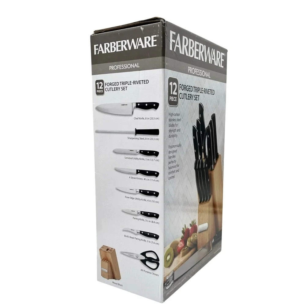 Farberware PROFESSIONAL Forged‎ Triple Riveted 12-Piece Knife Block Set Black
